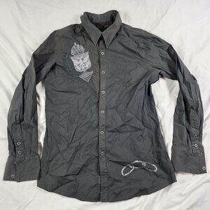 Black Hearts Brigade Mens Medium Black Embroidered Button Up Long Sleeve Shirt